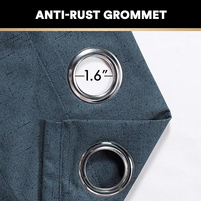 PrinceDeco Linen Blackout Curtains 108 Inches Long Thermal Insulated Textured Blackout Curtains 2 Panels Set Grommet Textured Curtains with White Liner for Bedroom Living Room(52x108 inch,Navy)