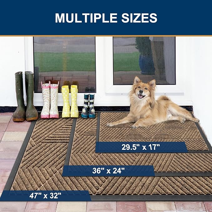 Smiry Front Door Mat Outside Entrance, Heavy Duty Sturdy Natural Rubber Doormat, Trap Dirt and Moisture, Easy Clean Low Profile Mats for Indoor Outdoor Entry, Irregular Triangle (36x24, Brown)