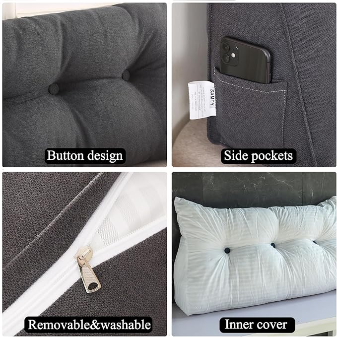 SAMTY Triangular Wedge Pillow headboard Twin XL Size for Couch Large headboard Pillow with Removable Cover Back Rest Pillows for Sitting up in Bed
