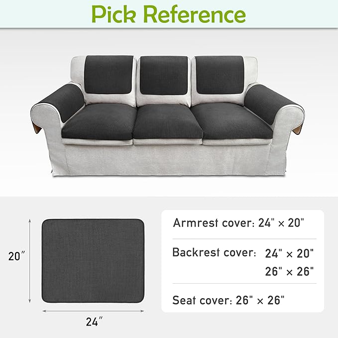 Couch Arm Covers, Waterproof Armrest Cover for Sofa, Armchair, Loveseat, Non-Slip Recliner Arm Covers, Sofa Headrest Covers, Arm Chair Covers Set of 2 (Dark Gray, 24"×20")