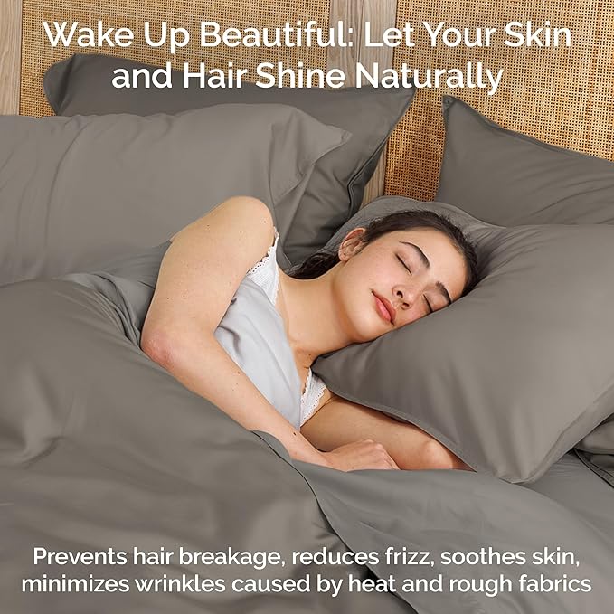 Duvet Cover Set - 100% Viscose Derived from Bamboo Duvet Cover Queen Size, 3 PC Luxury Cooling Duvet Cover for Hot Sleepers, Silky Buttery Soft Comforter Cover & 2 PC Queen Pillowcases, Sand