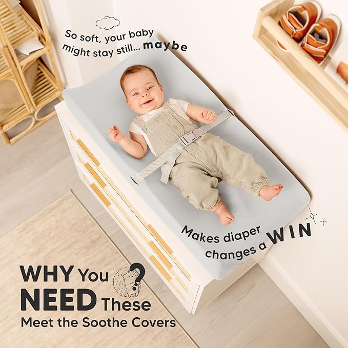 2-Pack Organic Changing Pad Covers for Girl,Boy, Neutral - 100% Cotton Changing Table Pad Cover,Soft Baby Nursery Diaper Changing Pad Sheets,Contour Changing Pads Liners,Change Pad Cover (French Gray)