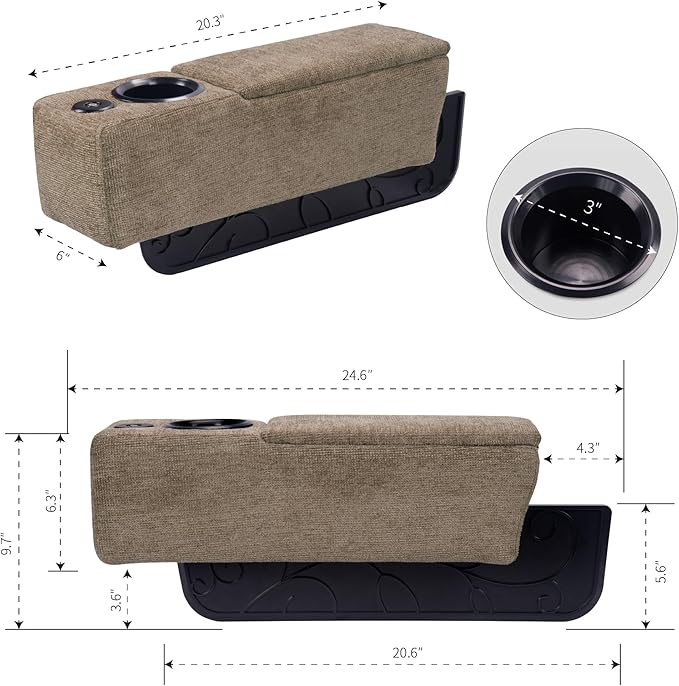 Multifunctional Sofa Armrest, Couch Armrest with Wireless Charge Stand, Removable Couch Caddy with Storage,Including LED Reading Light,Latte