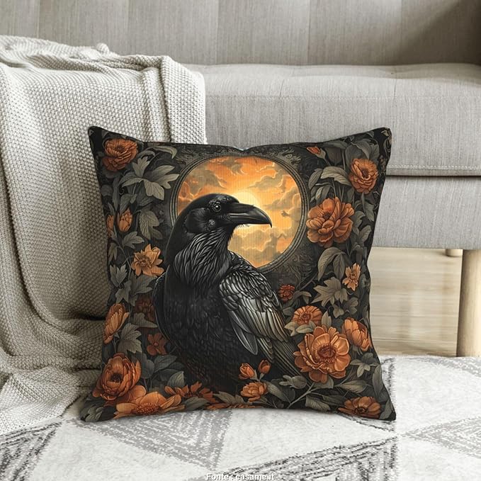 Mystical Raven Art Print Decor, William Morris Abstract Vintage Floral Design 18x18 inches Throw Pillow Covers Square Pillowcases Decor for Bed Couch Sofa Room Cushion Covers