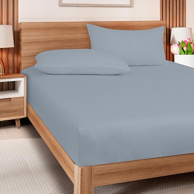 ROYALE LINENS 300 Thread Count 100% Long Staple Combed Cotton Fitted Sheet Twin - Super Soft Deep Pocket Bottom Sheet - Fitted Sheets Only - Elastic Sheets (Twin, Lake Blue)