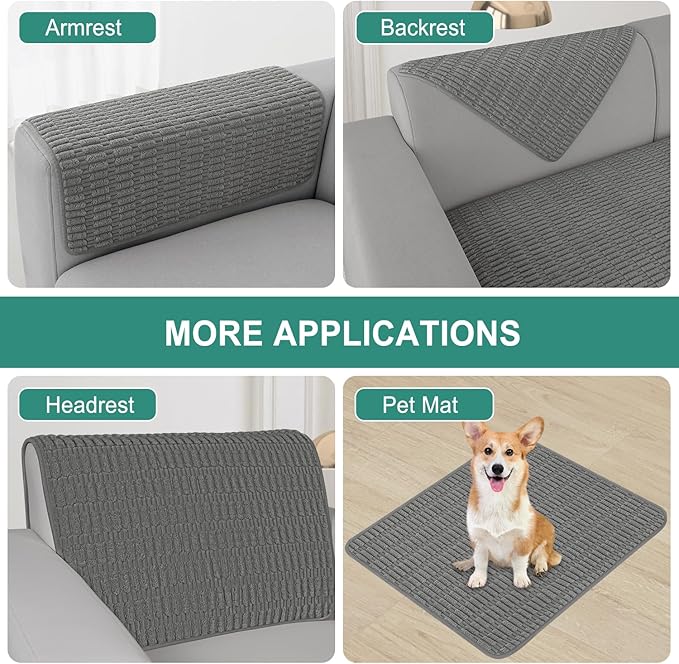 Foxdecor Couch Arm Covers Sofa Arm Covers, Arm Chair Covers Set of 2, Non-Slip Chair Arm Covers, Arm Rest Cover for Sofa, Armchair Slipcovers Couch Protector (Dark Grey 18x28 inch)