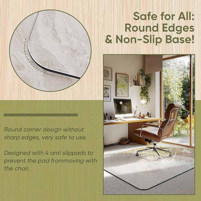Office Chair Mat for Carpet & Hardwood, Upgraded 36" x 48" Dual Use Tempered Glass Chair Mat for Chair and Footrest Under Desk