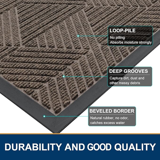 Smiry Front Door Mat Outside Entrance, Heavy Duty Sturdy Natural Rubber Doormat, Trap Dirt and Moisture, Easy Clean Low Profile Mats for Indoor Outdoor Entry, Irregular Triangle (47x32, Mixed Khaki)