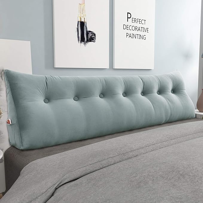 Wedge Headboard Pillow Dorm Room Reading Pillow Back Support for Sitting Up in Bed Bolster Lumbar Cushion Body Positioning Bedrest Gifts for Mom Velvet 76in Light Gray King