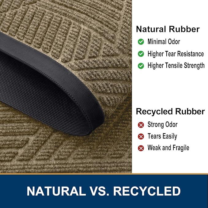 Smiry Front Door Mat Outside Entrance, Heavy Duty Sturdy Natural Rubber Doormat, Trap Dirt and Moisture, Easy Clean Low Profile Mats for Indoor Outdoor Entry, Irregular Triangle (29.5x17, Camel)