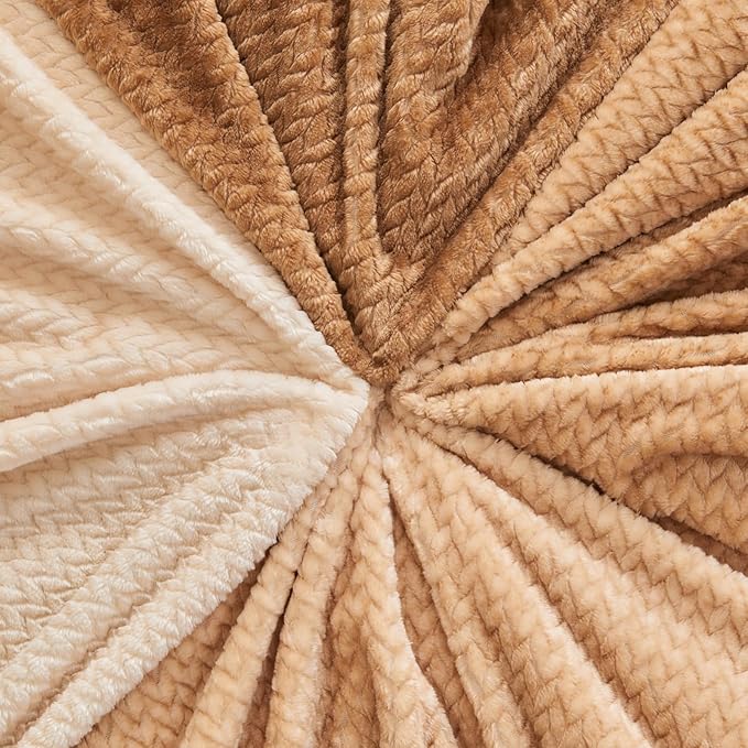 NEWCOSPLAY Super Soft Throw Blanket Ombre Brown Premium Silky Flannel Fleece Leaves Pattern Lightweight Bed Blanket All Season Use (Ombre Brown, Throw(50"x60"))