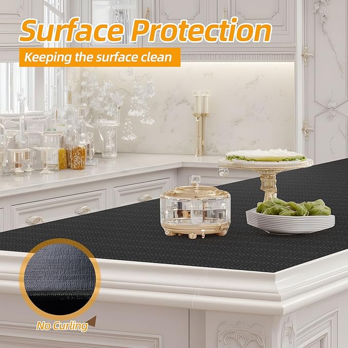 Shelf and Drawer Liner for Kitchen Cabinets Non-Adhesive, Strong Grip Non-Slip Thickened Cabinet Liners for Shelves, Waterproof Mats for Dresser Cupboard, Black, 12 in x 20 Feet