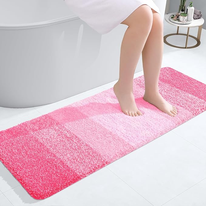 OLANLY Bathroom Runner Rugs 47x17, Extra Soft Absorbent Microfiber Bath Rugs, Rubber Backing, Quick Dry, Machine Washable Bath Mats for Bathroom Floor, Tub and Shower, Home Decor Accessories, Pink