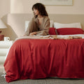 Double Stitch Cotton Tencel Duvet Cover - Queen Size Comforter Cover, Luxury & Soft Eucalyptus Lyocell Bedding Set for Hot Sleepers, Cooling, Smooth & Breathable, Button Closure, Red, 90"x90"