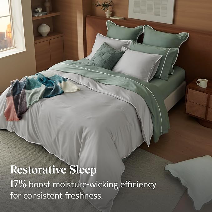 Double Stitch Cotton Tencel Duvet Cover - King Size Comforter Cover, Luxury & Soft Eucalyptus Lyocell Bedding Set for Hot Sleepers, Cooling & Breathable, Button Closure, Winter Sky Contrast, 106"x90"