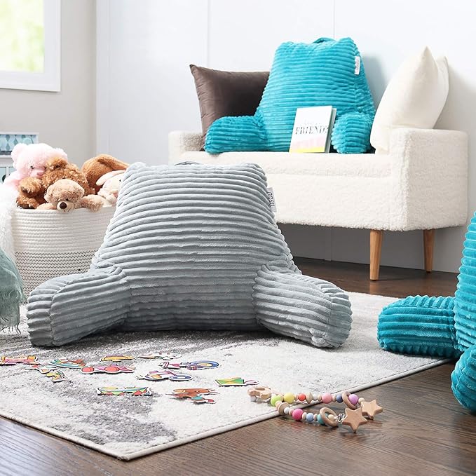 Hearth & Harbor Reading Pillow for Bed Adult – Back Pillow for Sitting in Bed, Standard Bed Pillows for Sitting Up in Bed, Foam Bed Chair Pillow, Light Grey Bed Rest Pillow