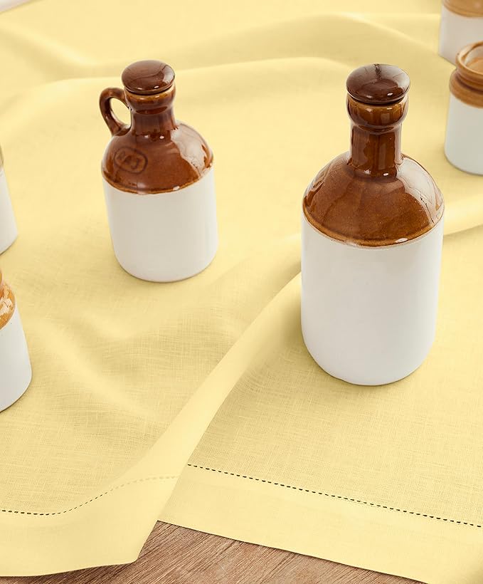 Solino Home Linen Yellow Table Runner 132 Inches Long - 100% Pure Linen Extra Long Table Runner 14 x 132 Inch - Classic Hemstitch