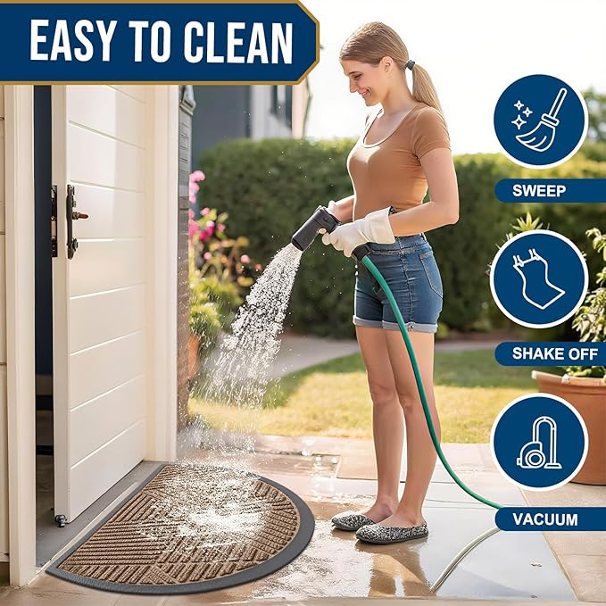 Smiry Half Circle Front Door Mat Outside Entrance, Heavy Duty Sturdy Natural Rubber Doormat, Trap Dirt and Moisture, Low Profile Mats for Indoor Outdoor Entry, Irregular Triangle (36x24, Brown)