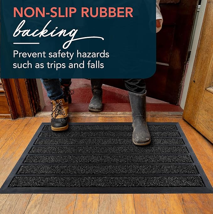 ubdyo Extra Durable Door Mat - Dirt Trapping Outdoor Welcome Mats - Non-Slip Outdoor Indoor Entrance - Low Profile Front Doormat (32" x 20", Bright Black)