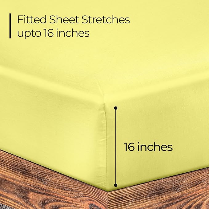 ROYALE LINENS 300 Thread Count 100% Long Staple Combed Cotton Fitted Sheet California King - Super Soft Deep Pocket Bottom Sheet - Fitted Sheets Only - Elastic Sheets (Cal King, Yellow)
