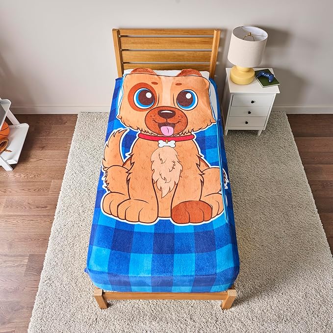 Bleacher Creatures ZippySack Twin Bed Zip-Up Bedding – Super Soft Fleece Fitted Blanket with Side Pocket & Durable Zipper – Easy Bed-Making for Kids (Dog)