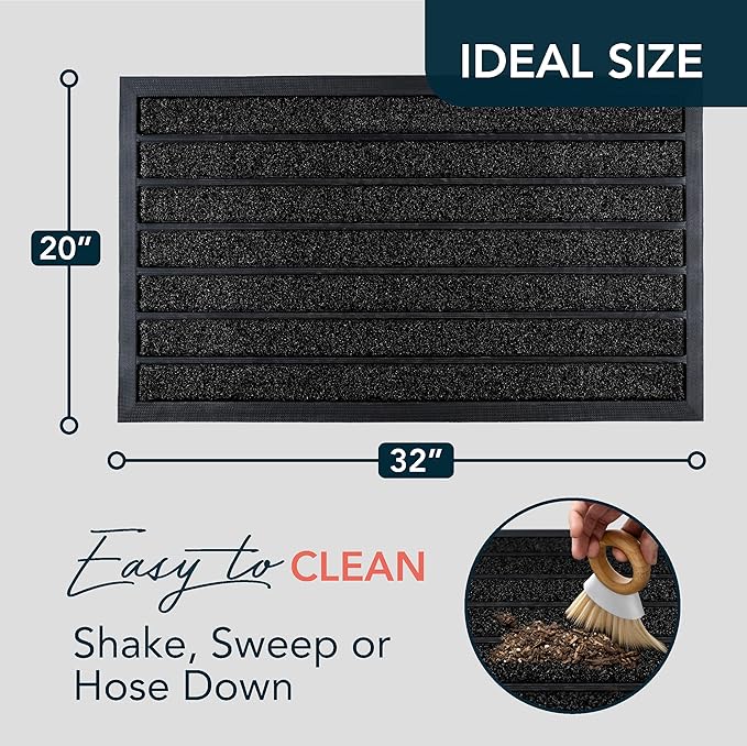 ubdyo Extra Durable Door Mat - Dirt Trapping Outdoor Welcome Mats - Non-Slip Outdoor Indoor Entrance - Low Profile Front Doormat (32" x 20", Bright Black)