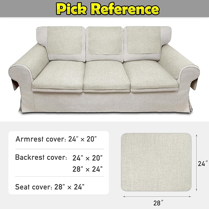 Couch Arm Covers, Waterproof Armrest Cover for Sofa, Armchair, Loveseat, Non-Slip Recliner Arm Cover, Sofa Arm Covers, Headrest Covers, Arm Chair Covers Set of 2 (Cream White, 28"×24")