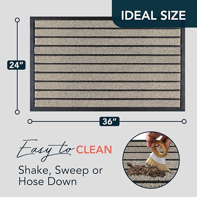 ubdyo Extra Durable Door Mat - Dirt Trapping Outdoor Welcome Mats - Non-Slip Outdoor Indoor Entrance - Low Profile Front Doormat (36" x 24", Bright Beige)