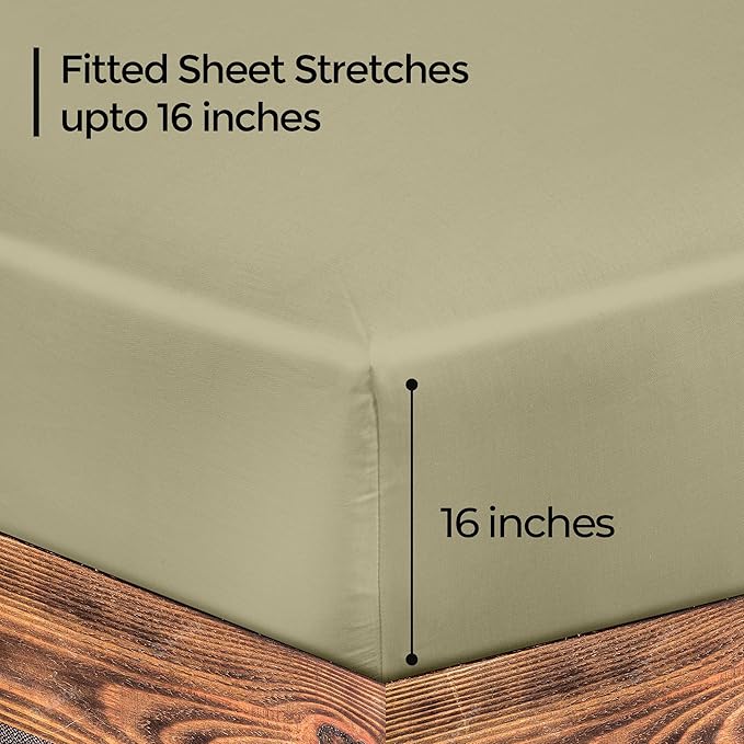 ROYALE LINENS 300 Thread Count 100% Long Staple Combed Cotton Fitted Sheet California King - Super Soft Deep Pocket Bottom Sheet - Fitted Sheets Only - Elastic Sheets (Cal King, Sage Green)