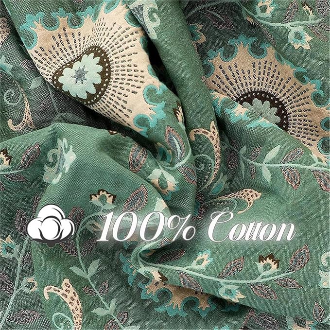 MSGKV Green Boho Throw Blanket for Bed Couch,100% Cotton Mexican Picnic Blankets Travel Blanket 80''x 90'', Super Soft Lightweight Muslin Blanket for Bedroom Living Room Boho Decor