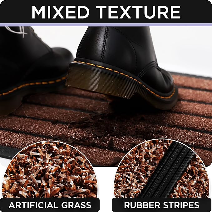 ubdyo Extra Durable Door Mat - Dirt Trapping Outdoor Welcome Mats - Non-Slip Outdoor Indoor Entrance - Low Profile Front Doormat (30" x 17", Bright Burgundy)