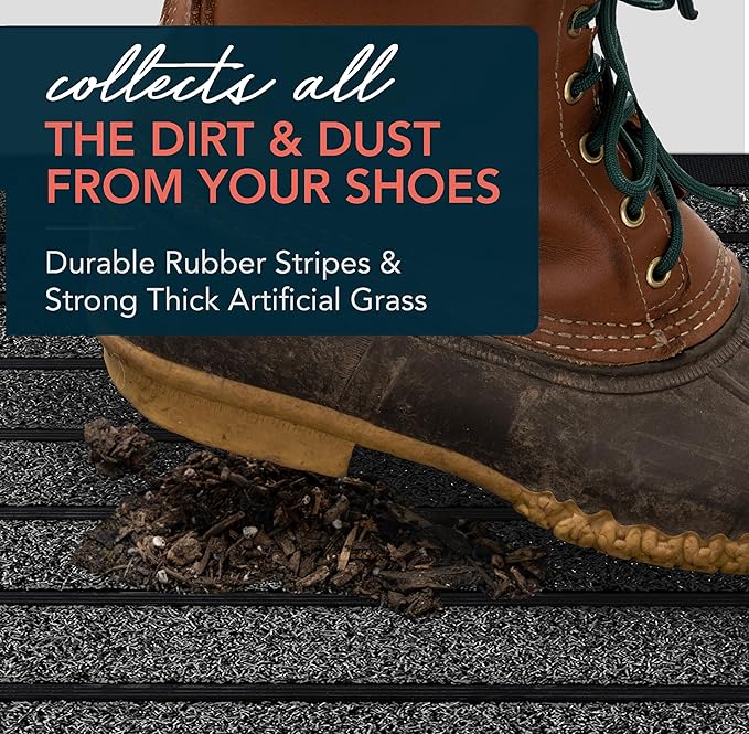 ubdyo Extra Durable Door Mat - Dirt Trapping Outdoor Welcome Mats - Non-Slip Outdoor Indoor Entrance - Low Profile Front Doormat (32" x 20", Bright Grey)