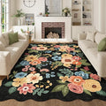 DUKINO 5x7 Area Rug, Floral Washable Rugs for Living Room with Non Slip Backing & Non-Shedding, Lightwight Low Pile Boho Design Large Carpets for Bedroom, Living Room, Dining Room, Black