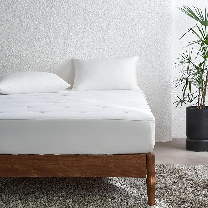 Simple&Opulence Cooling Quilted Mattress Pad – Fitted Sheet Mattress Protector Cover with Elastic Corners, Soft & Breathable, 16 Inch Deep Pocket (White,Full)