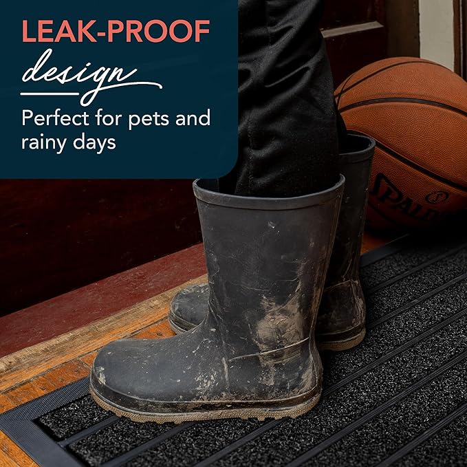 ubdyo Extra Durable Door Mat - Dirt Trapping Outdoor Welcome Mats - Non-Slip Outdoor Indoor Entrance - Low Profile Front Doormat (32" x 20", Bright Black)