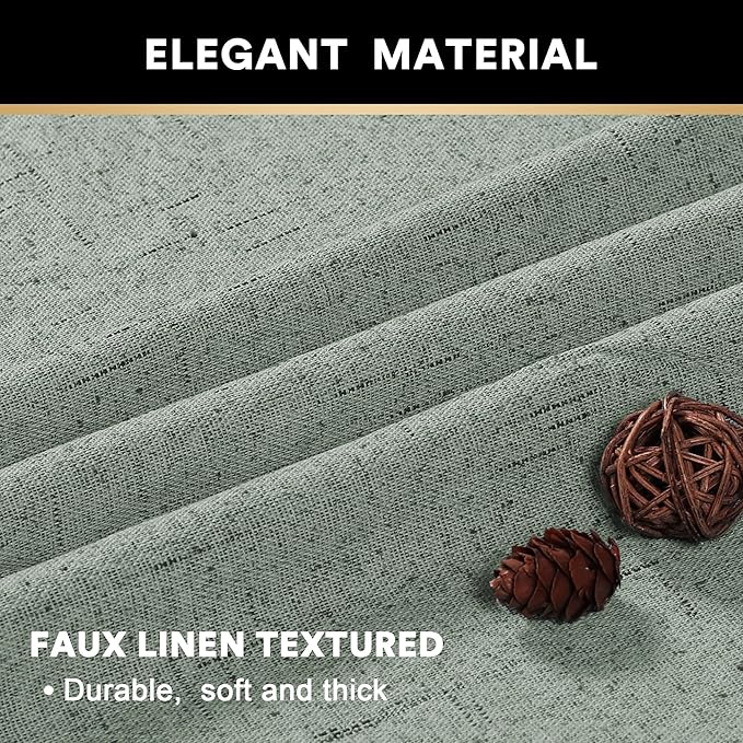 PrinceDeco Linen 100% Blackout Curtains 84 Inches Length 2 Panels Set Grommet Curtains for Living Room Bedroom Thermal Insulated and Room Darkening Linen Curtains with White Liner,Green Bay,W42 X L84