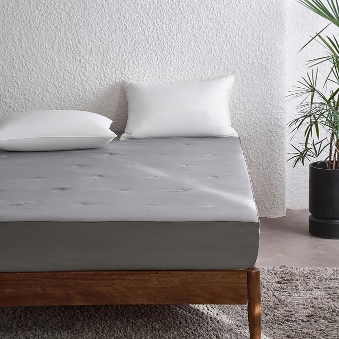 Simple&Opulence Cooling Quilted Mattress Pad – Fitted Sheet Mattress Protector Cover with Elastic Corners, Soft & Breathable, 16 Inch Deep Pocket (Dark Grey,Queen)