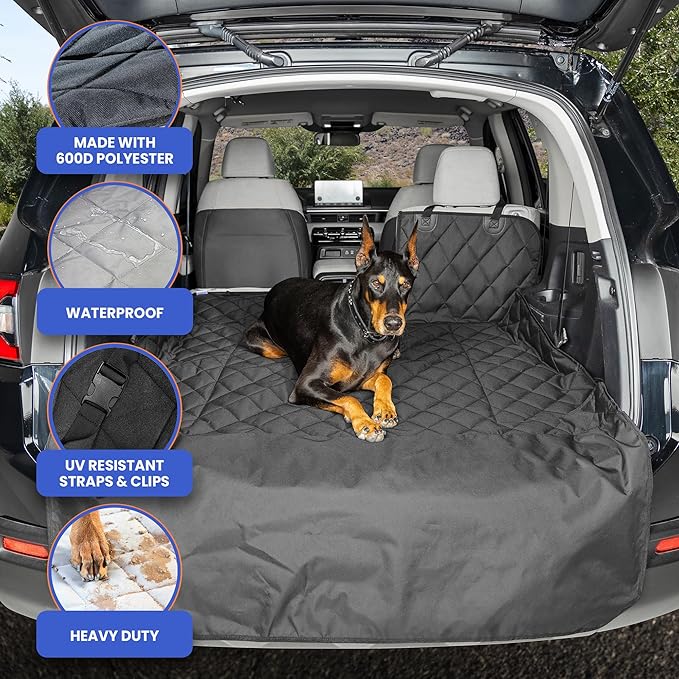 4Knines Split Cargo Liner for SUV – For Dogs & Pets, Heavy-Duty, Waterproof Trunk Mat & Cargo Cover – Fits 60/40 Split Bench & Armrest Pass-Through – Machine Washable, Non-Slip, Durable (Small, Black)