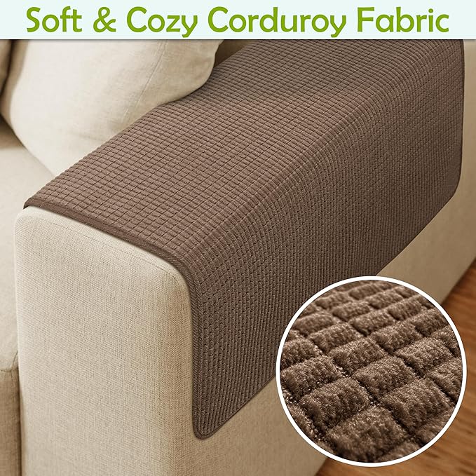 Couch Arm Covers, Waterproof Armrest Cover for Sofa, Armchair, Loveseat, Non-Slip Recliner Arm Covers, Sofa Headrest Covers, Arm Chair Covers Set of 2 (Chocolate, 26"×26")
