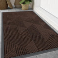 Smiry Front Door Mat Outside Entrance, Heavy Duty Sturdy Natural Rubber Doormat, Trap Dirt and Moisture, Easy Clean Low Profile Mats for Indoor Outdoor Entry, Irregular Triangle (71x47, Dark Brown)