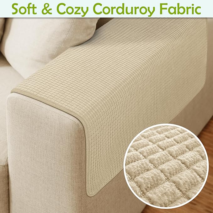 Couch Arm Covers, Waterproof Armrest Cover for Sofa, Armchair, Loveseat, Non-Slip Recliner Arm Covers, Sofa Headrest Covers, Arm Chair Covers Set of 2 (Sand, 24"×20")