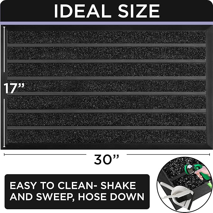ubdyo Extra Durable Door Mat - Dirt Trapping Outdoor Welcome Mats - Non-Slip Outdoor Indoor Entrance - Low Profile Front Doormat (30" x 17", Bright Black)