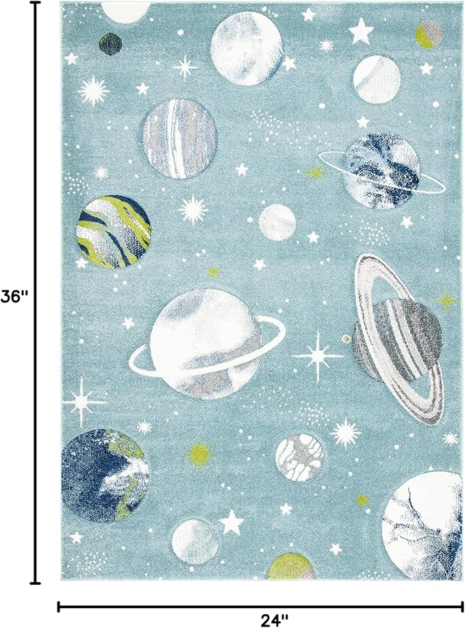 SAFAVIEH Carousel Kids Collection Accent Rug - 2' x 3', Teal & Ivory, Non-Shedding & Easy Care, Ideal for High Traffic Areas for Boys & Girls in Playroom, Nursery, Bedroom (CRK103J)