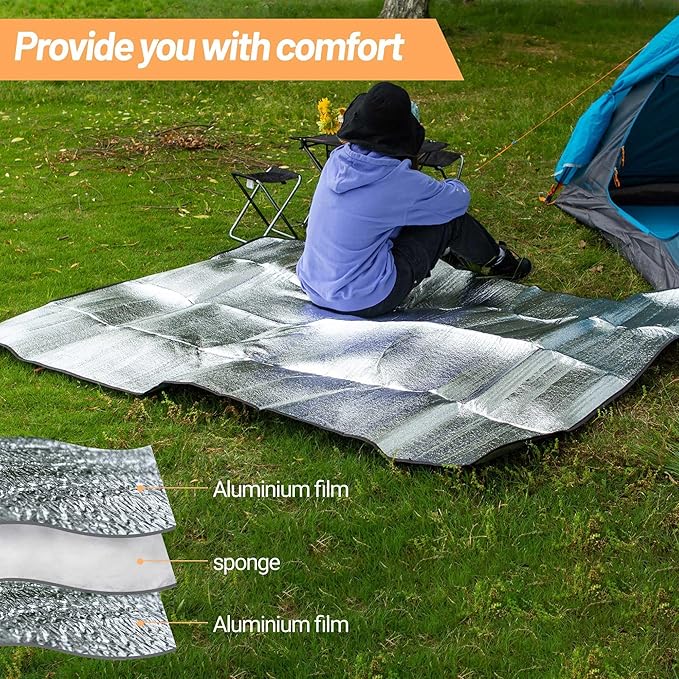 Himalaya Foam Foil Blanket Lightweight Camping Mat Outdoor Roll-up Portable Waterproof Sleeping Mat for Hiking Backpacking Double-Sided Aluminum Camping Accessories(78"x78")