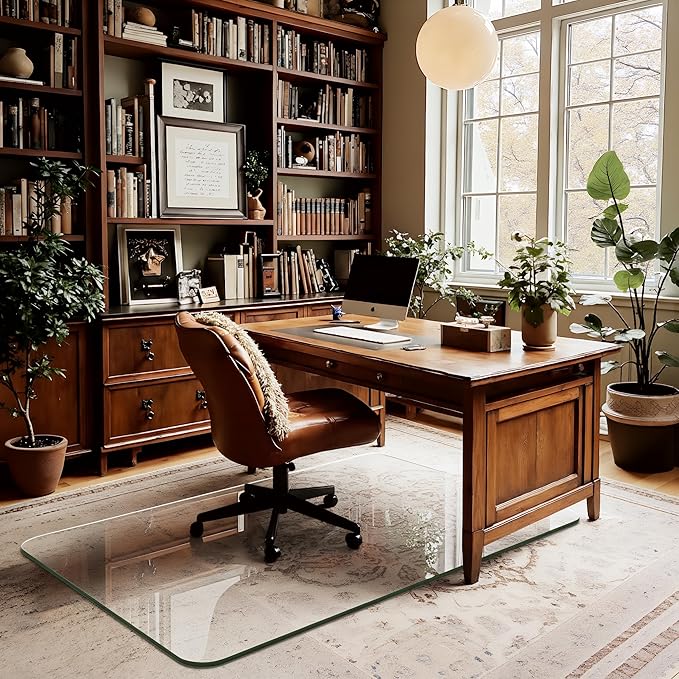 Office Chair Mat for Carpet & Hardwood, Upgraded 29" x 42" Dual Use Tempered Glass Chair Mat for Chair and Footrest Under Desk