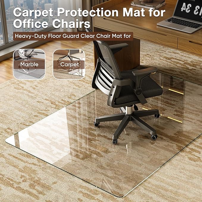 Antok Tempered Glass Chair Mat, 28"x42" Office Chair Mat for Carpet & Hardwood Floors, Heavy Duty 0.2" Desk Chair Mat for Smooth Rolling at Home or Office