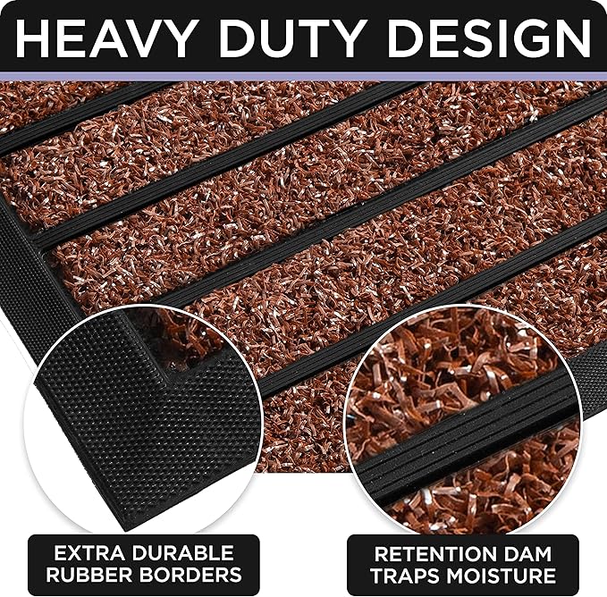 ubdyo Extra Durable Door Mat - Dirt Trapping Outdoor Welcome Mats - Non-Slip Outdoor Indoor Entrance - Low Profile Front Doormat (30" x 17", Bright Burgundy)