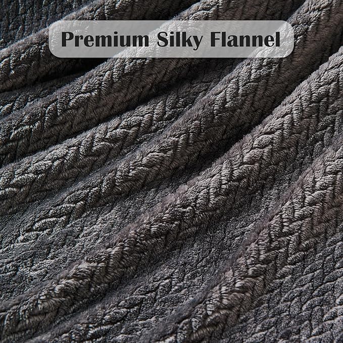 NEWCOSPLAY Super Soft Throw Blanket Dark Grey Premium Silky Flannel Fleece Leaves Pattern Lightweight Bed Blanket All Season Use (Dark Grey, Throw(50"x60"))