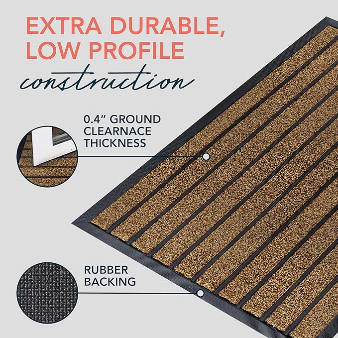 ubdyo Extra Durable Door Mat - Dirt Trapping Outdoor Welcome Mats - Non-Slip Outdoor Indoor Entrance - Low Profile Front Doormat (36" x 24", Bright Brown)