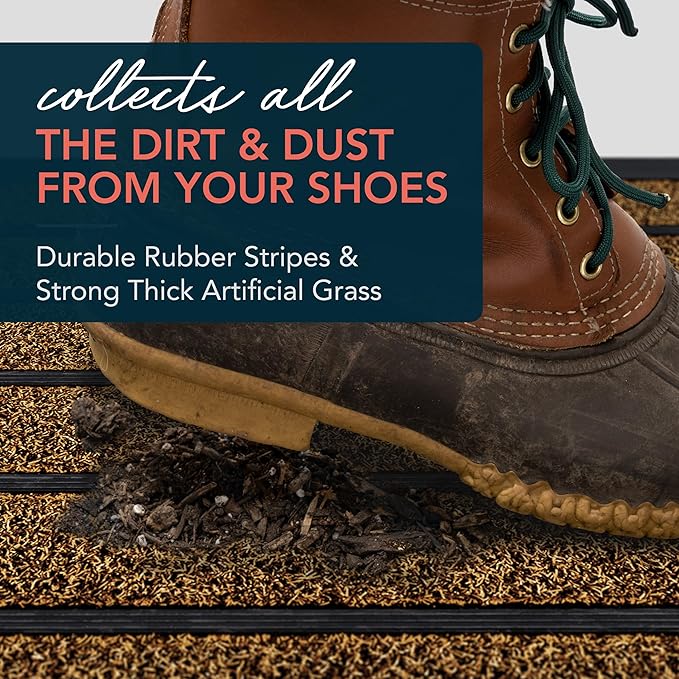 ubdyo Extra Durable Door Mat - Dirt Trapping Outdoor Welcome Mats - Non-Slip Outdoor Indoor Entrance - Low Profile Front Doormat (30" x 17", Bright Brown)